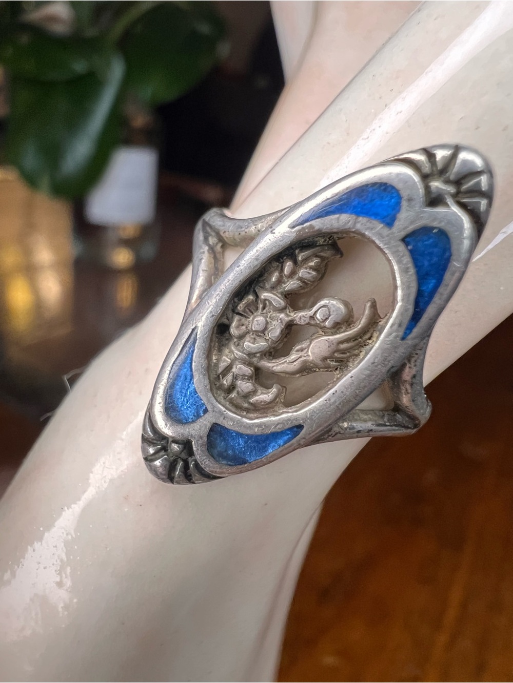 Vintage 1920s Art Deco .980 Fine Silver & Blue Enamel “Bluebird of Happiness”